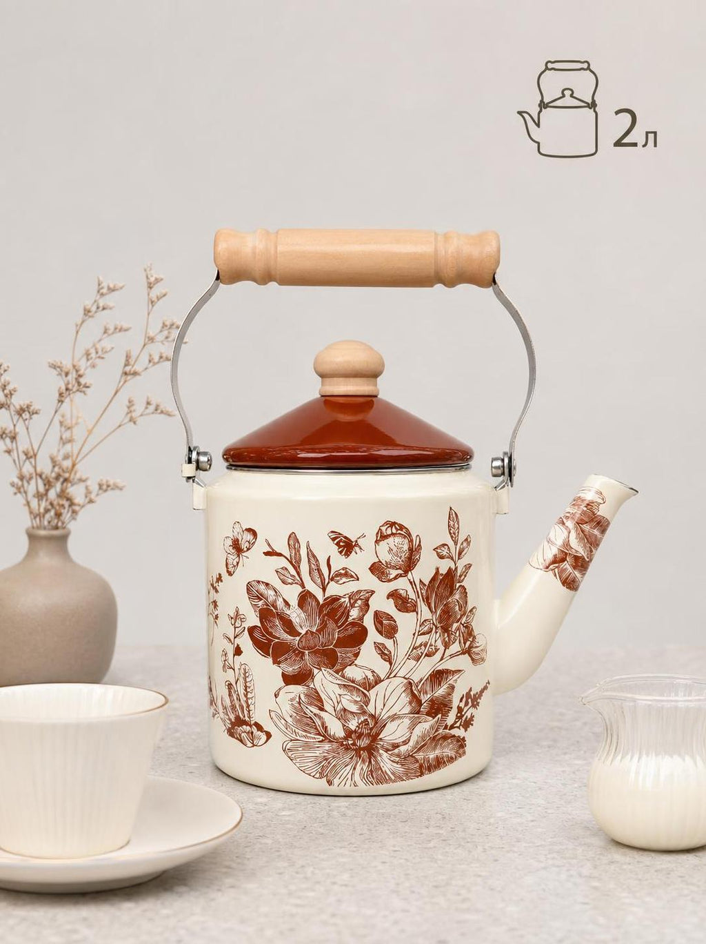 Enamel straight kettle 2L