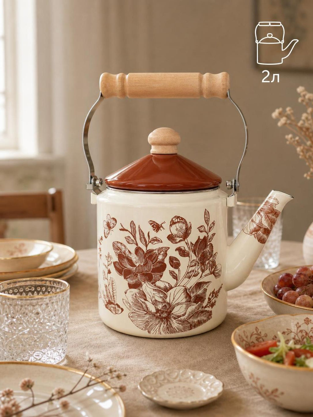 Enamel straight kettle 2L